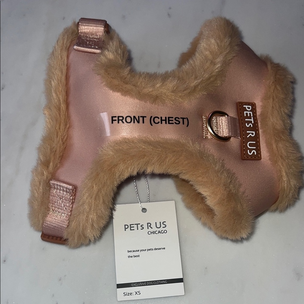 Pets R Us Chicago Plush Dog Harness – Size XS (Rose Gold / Tan)
